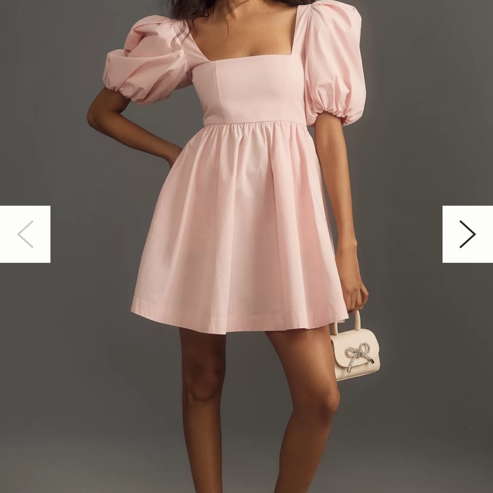 Maeve Square-Neck Pink Puff Sleeve Mini Dress
